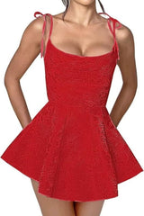 Spaghetti Straps Satin Mini Party Dress Jacquard Homecoming Dress Sleeveless