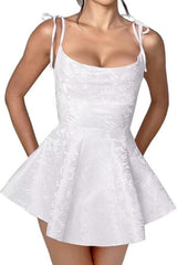 Spaghetti Straps Satin Mini Party Dress Jacquard Homecoming Dress Sleeveless