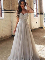Spaghetti Straps Sweep/Brush Train Tulle With Beading Dresses