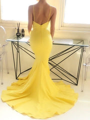 Spaghetti Straps Sweep/Brush Train With Ruffles Satin Dresses