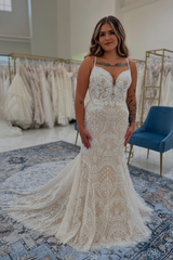 Spaghetti Straps Tulle Appliques Lace Mermaid Wedding Dresses