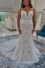 Spaghetti Straps Tulle Appliques Lace Mermaid Wedding Dresses