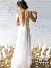 Spaghetti Straps V-neck A-line Sexy Backless Floor Length Wedding Dresses
