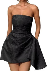 Sparkle Strapless Mini Party Dress Backless Satin Jacquard Homecoming Dress with Pocket