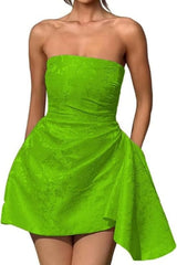 Sparkle Strapless Mini Party Dress Backless Satin Jacquard Homecoming Dress with Pocket