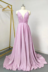 Sparkling Pink Prom Dresses with Pockets Formal Dress FD1295