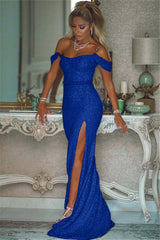 Sparkling Sequined Mermaid Prom Gown High Slit Blushing Pink Evening Dress