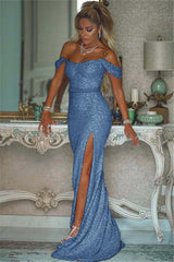 Sparkling Sequined Mermaid Prom Gown High Slit Blushing Pink Evening Dress