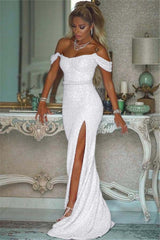 Sparkling Sequined Mermaid Prom Gown High Slit Blushing Pink Evening Dress