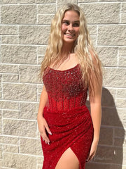 Sparkly Beaded Sequin Mermaid Prom Dress 2025 with Slit – FD5025