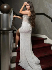 Sparkly Beaded Sequin Mermaid Prom Dress 2025 with Slit – FD5025