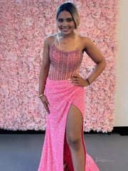 Sparkly Beaded Sequin Mermaid Prom Dress 2025 with Slit – FD5025