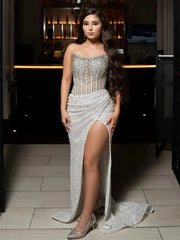 Sparkly Beaded Sequin Mermaid Prom Dress 2025 with Slit – FD5025