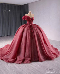 Sparkly Burgundy Red Ball Gown Wedding Dresses One Shoulder Quinceanera 241112