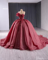 Sparkly Burgundy Red Ball Gown Wedding Dresses One Shoulder Quinceanera 241112