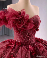 Sparkly Burgundy Red Ball Gown Wedding Dresses One Shoulder Quinceanera 241112