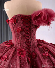 Sparkly Burgundy Red Ball Gown Wedding Dresses One Shoulder Quinceanera 241112