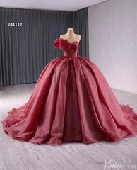 Sparkly Burgundy Red Ball Gown Wedding Dresses One Shoulder Quinceanera 241112