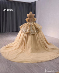 Sparkly Champagne Lace Applique Wedding Gown Off the Shoulder Quinceanera Dress 241056