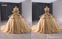 Sparkly Champagne Lace Applique Wedding Gown Off the Shoulder Quinceanera Dress 241056