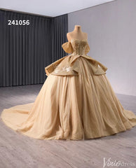 Sparkly Champagne Lace Applique Wedding Gown Off the Shoulder Quinceanera Dress 241056
