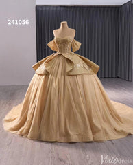 Sparkly Champagne Lace Applique Wedding Gown Off the Shoulder Quinceanera Dress 241056