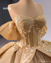 Sparkly Champagne Lace Applique Wedding Gown Off the Shoulder Quinceanera Dress 241056