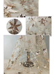 Sparkly Chic Star Sequin Lace Gold Prom Dresses Long Cap Sleeves FD1748