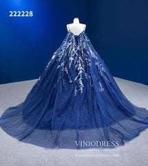 Sparkly Dark Blue Ball Gowns with Cape Debutante Princess Dresses 222228