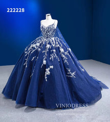 Sparkly Dark Blue Ball Gowns with Cape Debutante Princess Dresses 222228