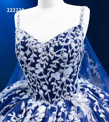 Sparkly Dark Blue Ball Gowns with Cape Debutante Princess Dresses 222228