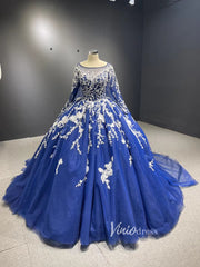 Sparkly Dark Blue Ball Gowns with Cape Debutante Princess Dresses 222228