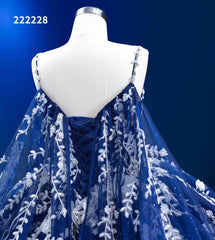 Sparkly Dark Blue Ball Gowns with Cape Debutante Princess Dresses 222228