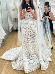 Sparkly Floral Lace Boho Mermaid Wedding Dresses Strapless TS001