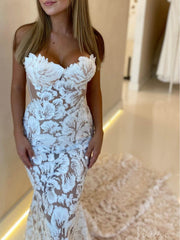Sparkly Floral Lace Boho Mermaid Wedding Dresses Strapless TS001