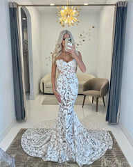 Sparkly Floral Lace Boho Mermaid Wedding Dresses Strapless TS001