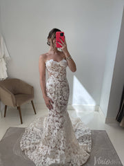 Sparkly Floral Lace Boho Mermaid Wedding Dresses Strapless TS001