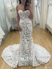 Sparkly Floral Lace Boho Mermaid Wedding Dresses Strapless TS001