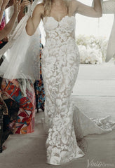 Sparkly Floral Lace Boho Mermaid Wedding Dresses Strapless TS001