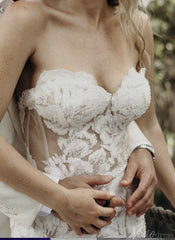 Sparkly Floral Lace Boho Mermaid Wedding Dresses Strapless TS001
