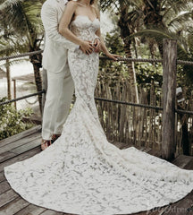 Sparkly Floral Lace Boho Mermaid Wedding Dresses Strapless TS001