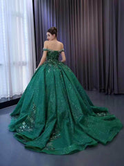 Sparkly Green Lace Wedding Dresses Off the Shoulder Ball Gown 231113