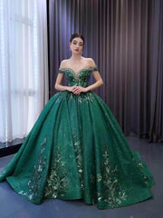 Sparkly Green Lace Wedding Dresses Off the Shoulder Ball Gown 231113