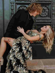 Sparkly Lace Tiered Prom Dresses with Slit Off the Shoulder Formal Dresses - FD3636g