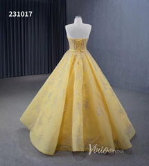 Sparkly Light Gold Ball Gown Prom Dresses Beaded Strapless Quince Dress 231017