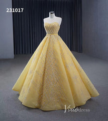 Sparkly Light Gold Ball Gown Prom Dresses Beaded Strapless Quince Dress 231017