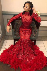Sparkly Long Sleeve Sequin Mermaid Prom Dress Red Party Dress