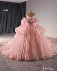 Sparkly Pink Tulle Wedding Gown Strapless Quinceanera Dress Removable Sleeves 241101