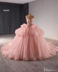 Sparkly Pink Tulle Wedding Gown Strapless Quinceanera Dress Removable Sleeves 241101