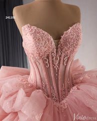 Sparkly Pink Tulle Wedding Gown Strapless Quinceanera Dress Removable Sleeves 241101